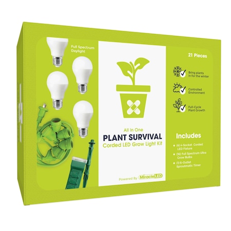Miracle Led 4-Socket Plant Survival Grow Light Kit- Full Spec. 12W Replace 150W Grow Bulbs w/ Timer, 4PK 802346